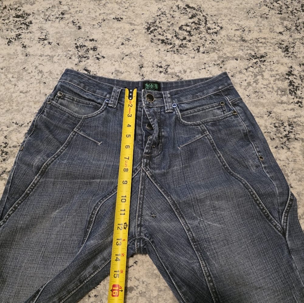 Vintage Y2k Camelot Baggy Crotch Skinny Jeans Mens Size 28 Dark Fade Wash - Picture 9 of 12